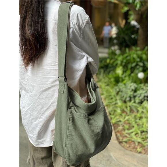 Canvas Hobo Crossbody Shoulder Tote Bag for Women and Men W/Multi-pocket Casual - Picture 3 of 7